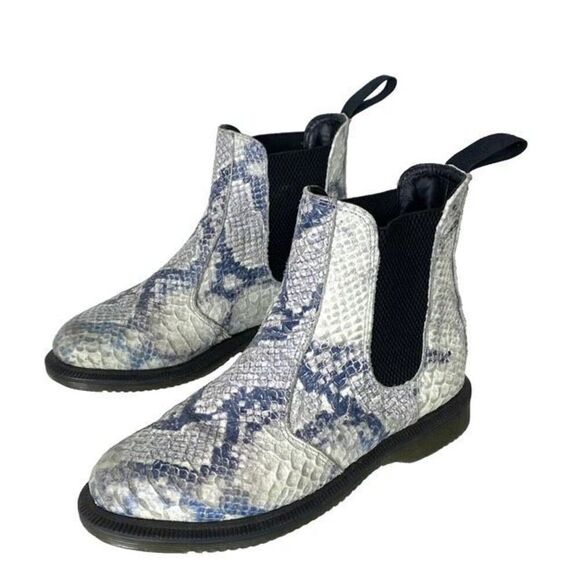 Dr. Martens Flora Snakeskin Chelsea Boots Sz 7 Asciano Leather Gray - Picture 2 of 6
